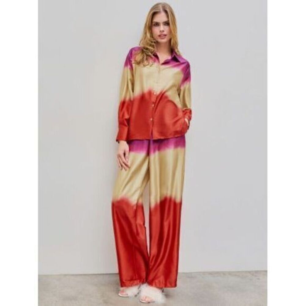 Micas Vibrant Ombre Wide Leg Tie‎ Dye Wide Leg Satin Trousers Size M - Picture 3 of 10